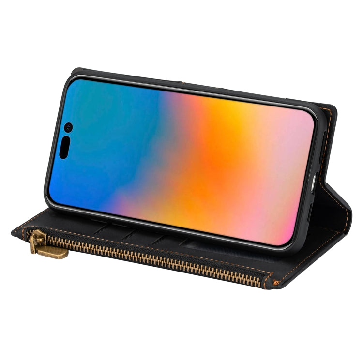 For iPhone 14 Pro Max Zipper Multi-card Slots Horizontal Flip Leather Case