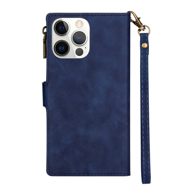 For iPhone 14 Pro Max Zipper Multi-card Slots Horizontal Flip Leather Case
