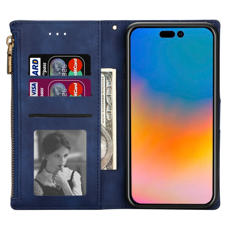 For iPhone 14 Pro Max Zipper Multi-card Slots Horizontal Flip Leather Case