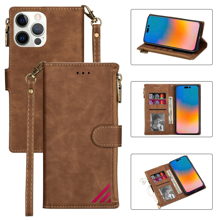 For iPhone 14 Pro Max Zipper Multi-card Slots Horizontal Flip Leather Case