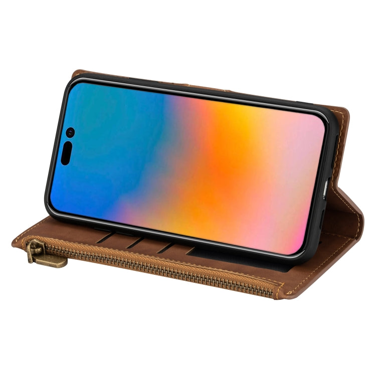 For iPhone 14 Pro Max Zipper Multi-card Slots Horizontal Flip Leather Case