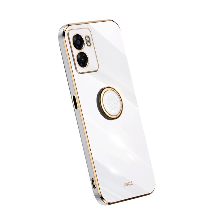 For OPPO A57 4G XINLI Straight Edge Electroplate TPU Phone Case with Ring