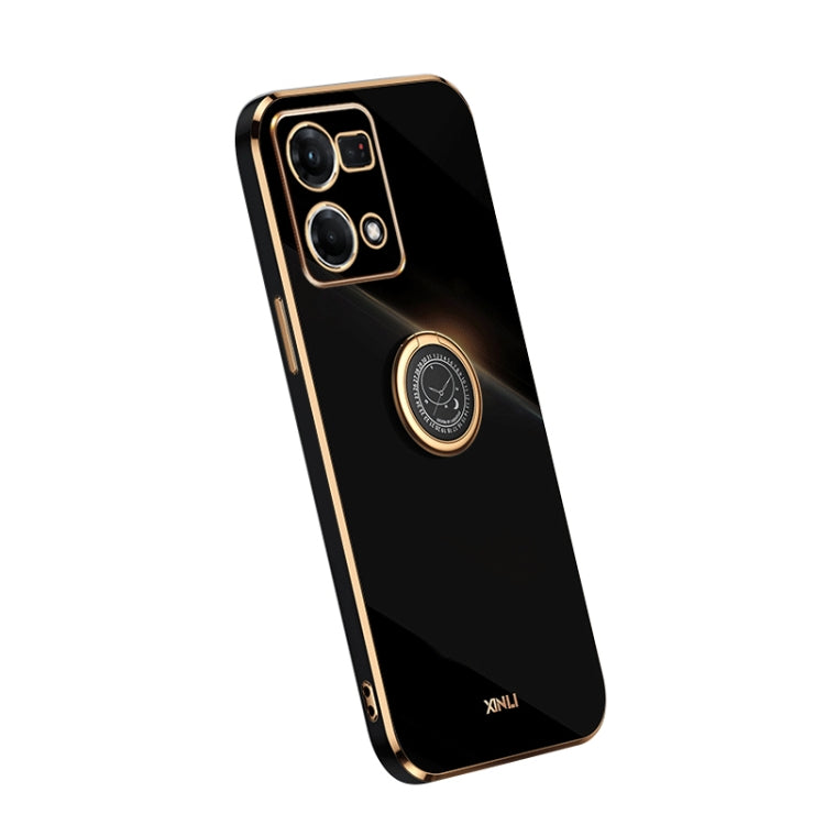 For OPPO Reno7 4G XINLI Straight Edge Electroplate TPU Phone Case with Ring