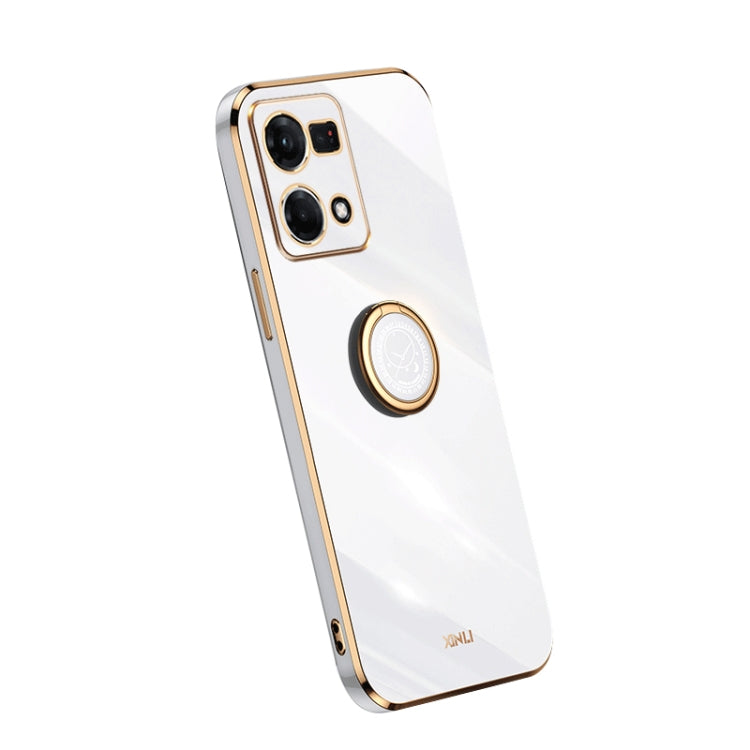 For OPPO Reno7 4G XINLI Straight Edge Electroplate TPU Phone Case with Ring
