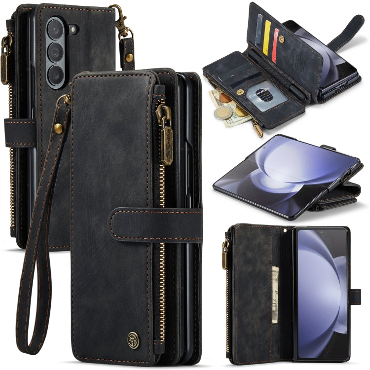 For Samsung Galaxy Z Fold5 CaseMe C30 Multifunctional Card Slots Zipper Phone Leather Phone Case