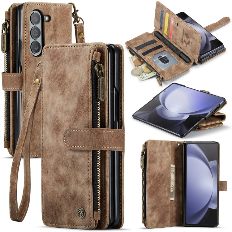 For Samsung Galaxy Z Fold5 CaseMe C30 Multifunctional Card Slots Zipper Phone Leather Phone Case