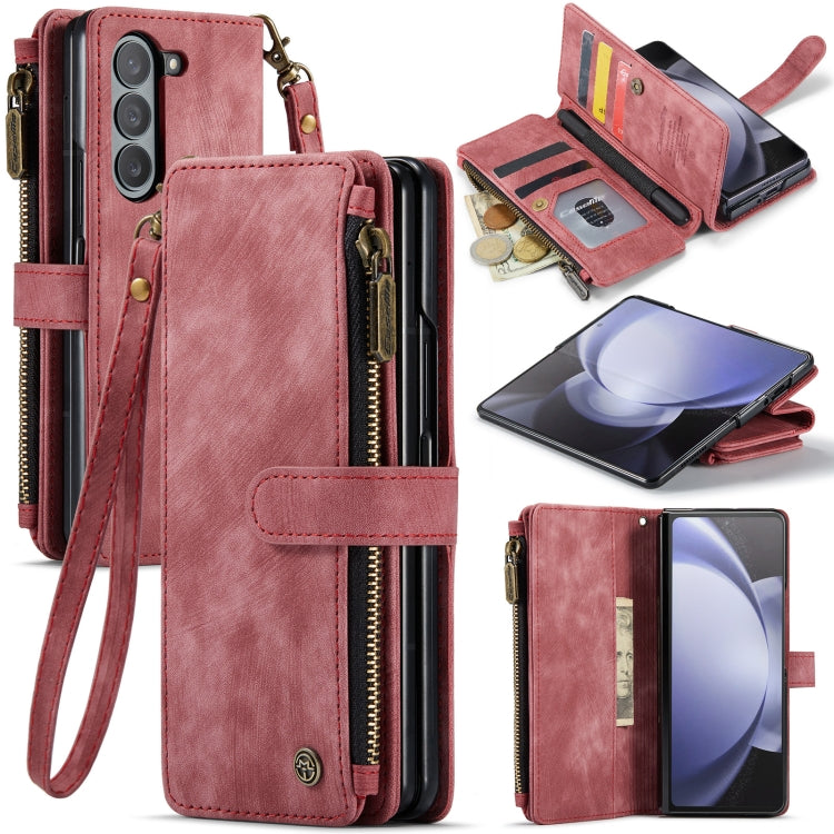 For Samsung Galaxy Z Fold5 CaseMe C30 Multifunctional Card Slots Zipper Phone Leather Phone Case