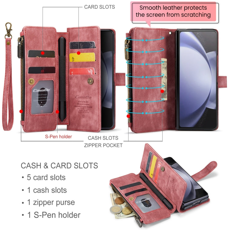 For Samsung Galaxy Z Fold5 CaseMe C30 Multifunctional Card Slots Zipper Phone Leather Phone Case