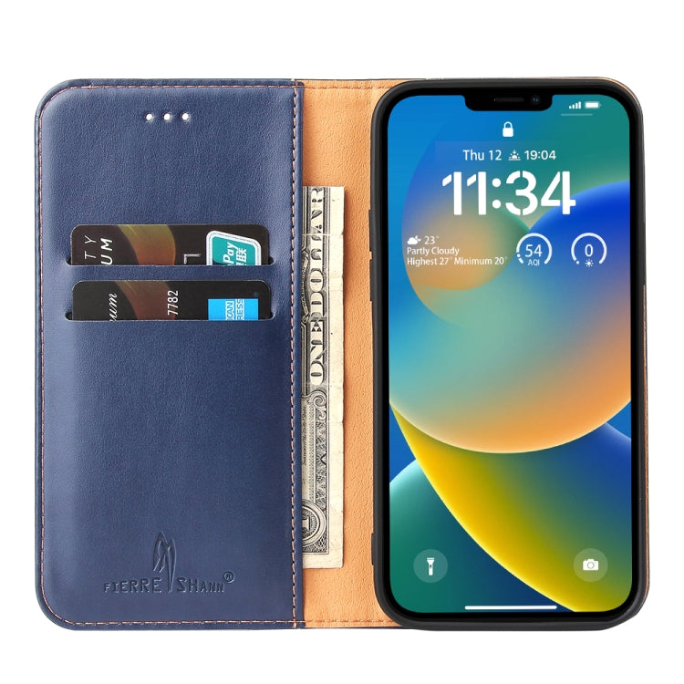 For iPhone 14 Fierre Shann PU Genuine Leather Texture Leather Phone Case