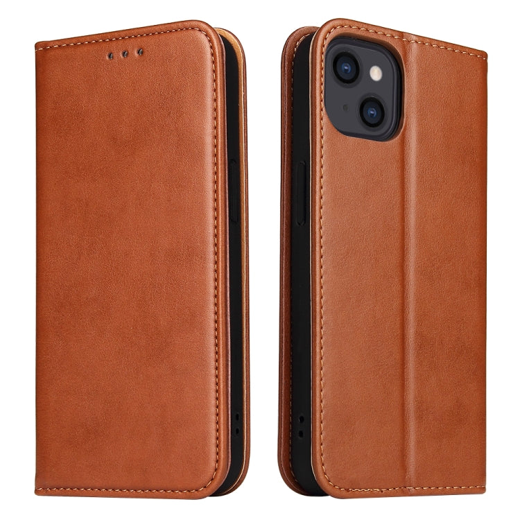 For iPhone 14 Fierre Shann PU Genuine Leather Texture Leather Phone Case