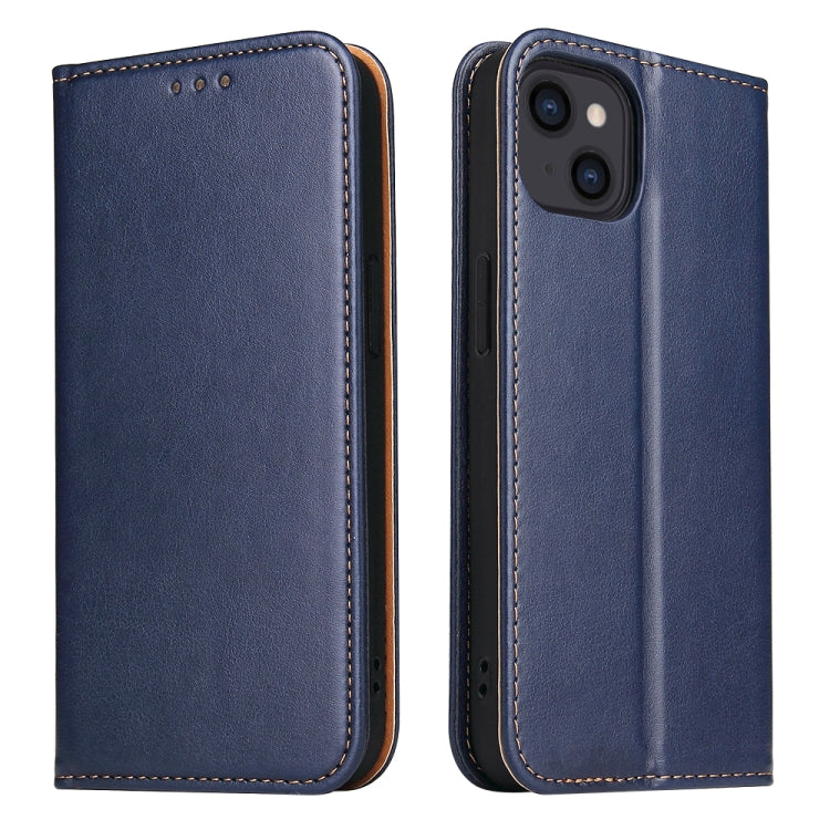 For iPhone 14 Plus Fierre Shann PU Genuine Leather Texture Leather Phone Case