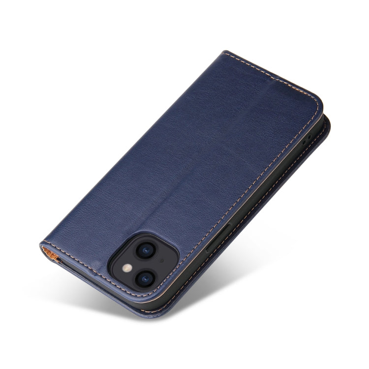For iPhone 14 Plus Fierre Shann PU Genuine Leather Texture Leather Phone Case