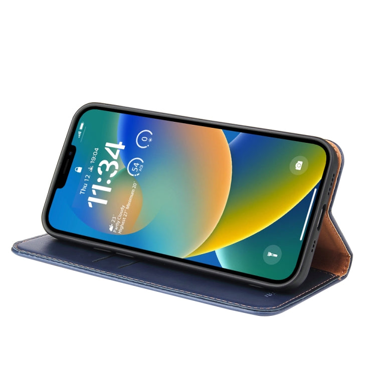 For iPhone 14 Plus Fierre Shann PU Genuine Leather Texture Leather Phone Case