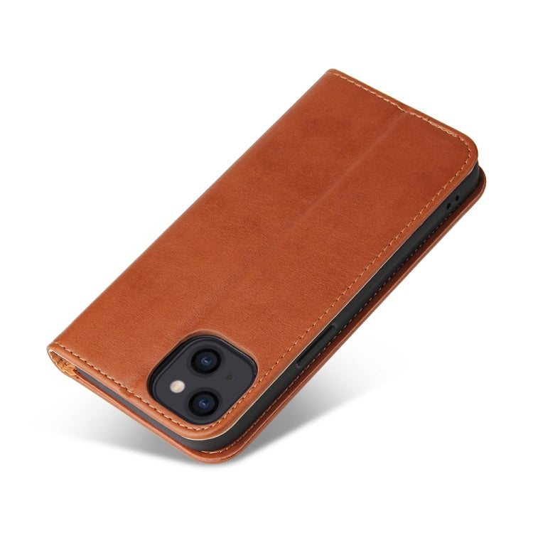 For iPhone 14 Plus Fierre Shann PU Genuine Leather Texture Leather Phone Case