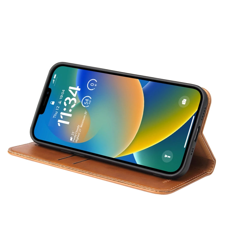 For iPhone 14 Plus Fierre Shann PU Genuine Leather Texture Leather Phone Case