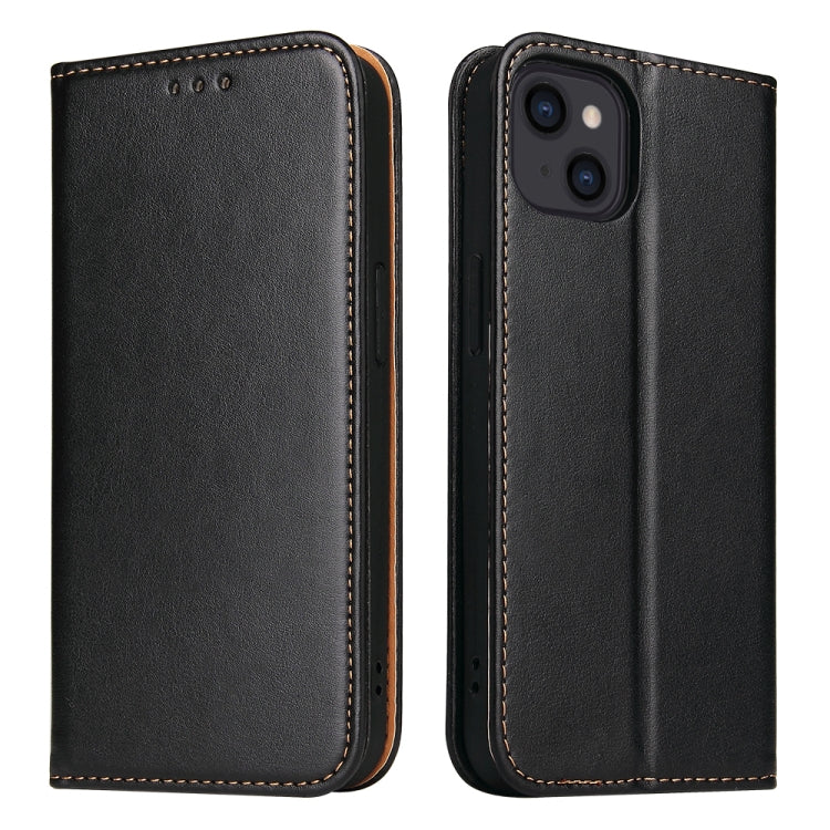 For iPhone 14 Plus Fierre Shann PU Genuine Leather Texture Leather Phone Case