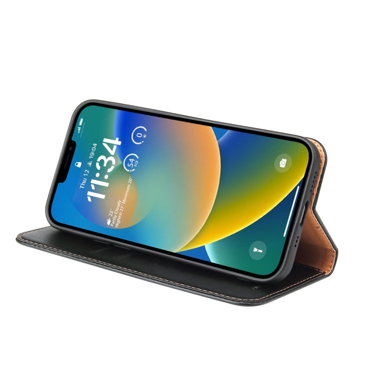 For iPhone 14 Plus Fierre Shann PU Genuine Leather Texture Leather Phone Case
