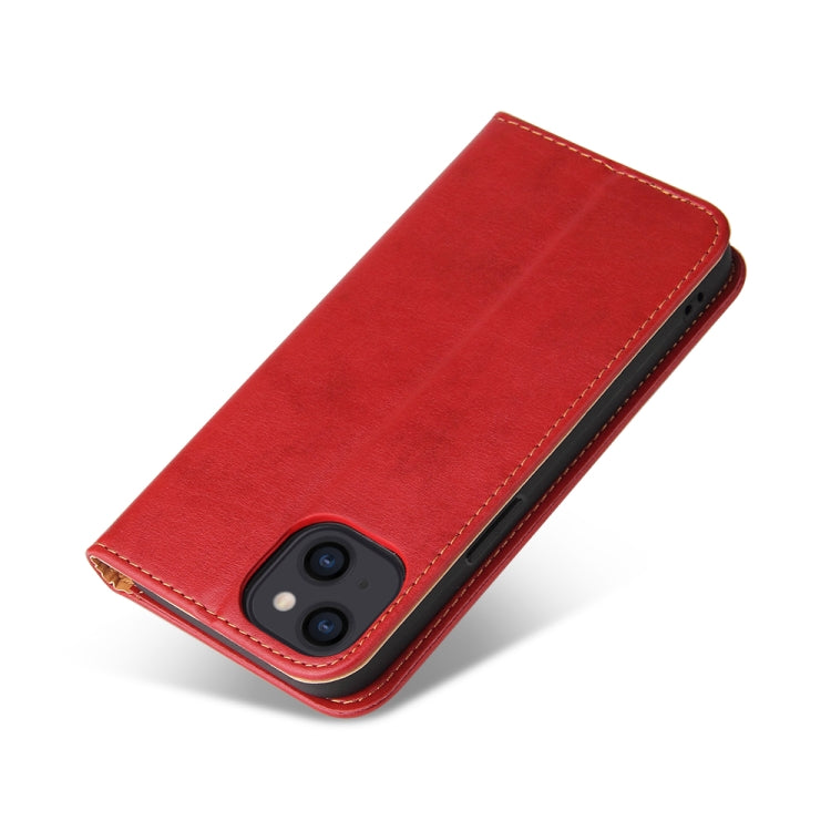 For iPhone 14 Plus Fierre Shann PU Genuine Leather Texture Leather Phone Case