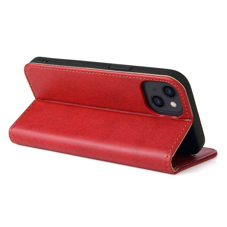 For iPhone 14 Plus Fierre Shann PU Genuine Leather Texture Leather Phone Case