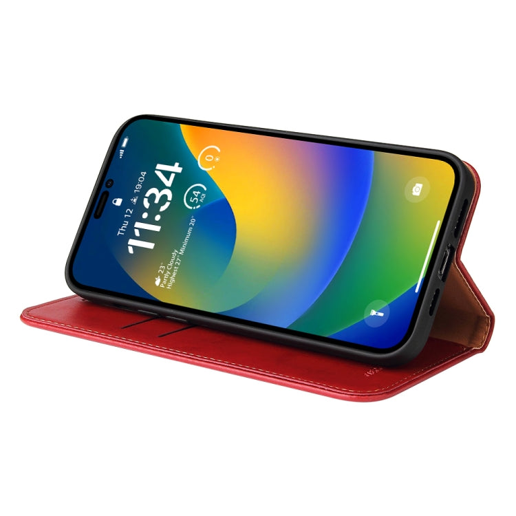For iPhone 14 Plus Fierre Shann PU Genuine Leather Texture Leather Phone Case