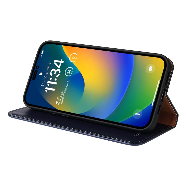 For iPhone 14 Pro Fierre Shann PU Genuine Leather Texture Leather Phone Case