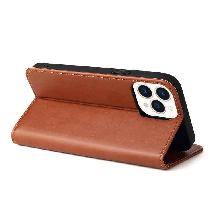For iPhone 14 Pro Fierre Shann PU Genuine Leather Texture Leather Phone Case