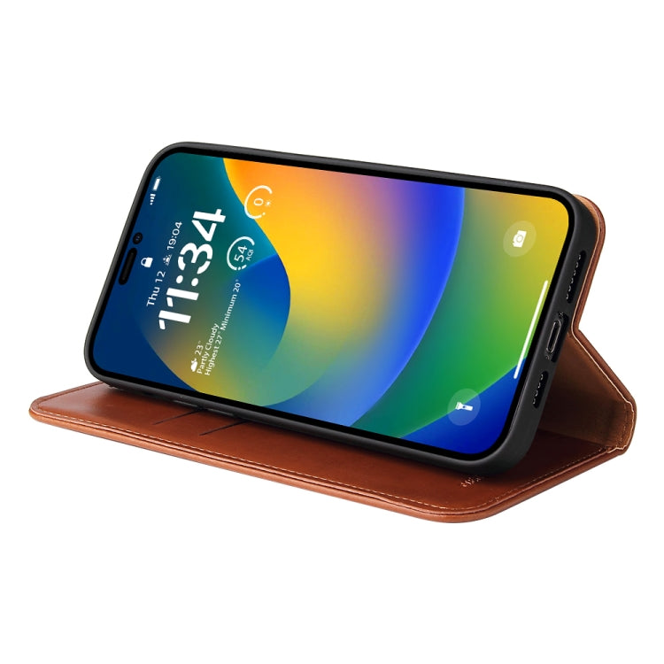 For iPhone 14 Pro Fierre Shann PU Genuine Leather Texture Leather Phone Case