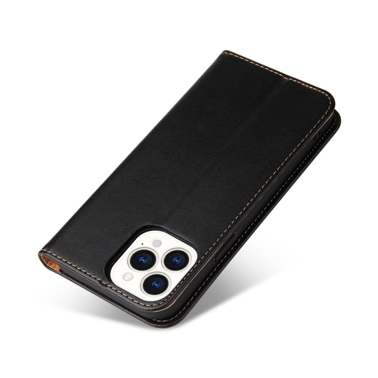 For iPhone 14 Pro Fierre Shann PU Genuine Leather Texture Leather Phone Case