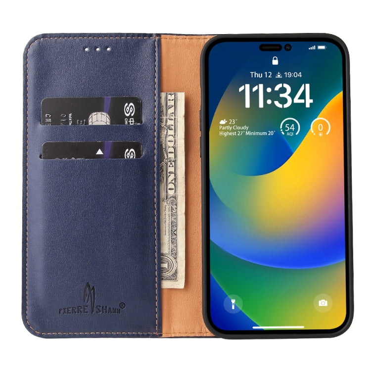 For iPhone 14 Pro Max Fierre Shann PU Genuine Leather Texture Leather Phone Case
