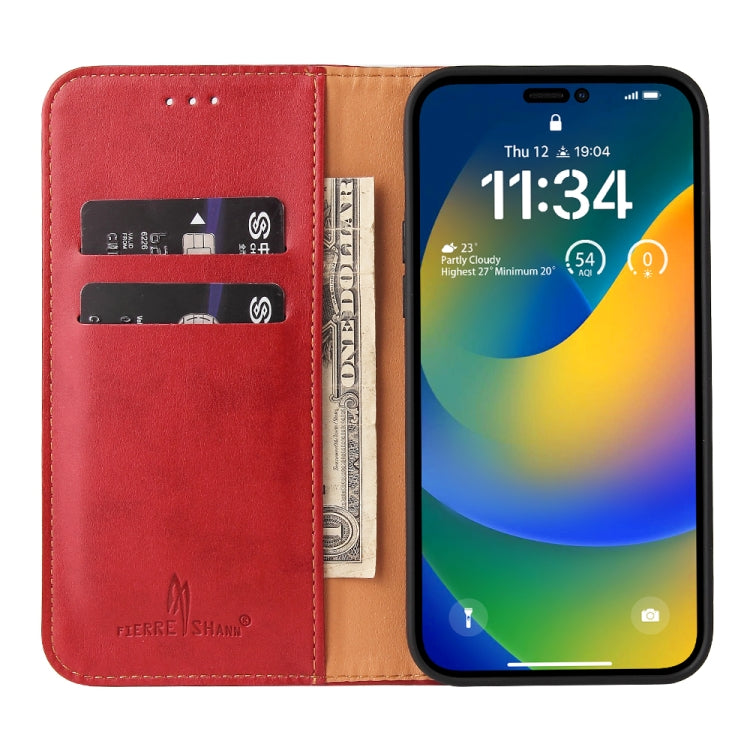 For iPhone 14 Pro Max Fierre Shann PU Genuine Leather Texture Leather Phone Case