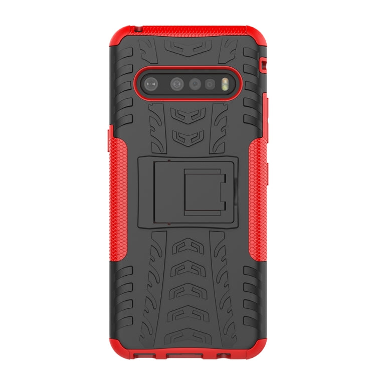For LG V60 ThinQ Tire Texture Shockproof TPU+PC Protective Case with Holder