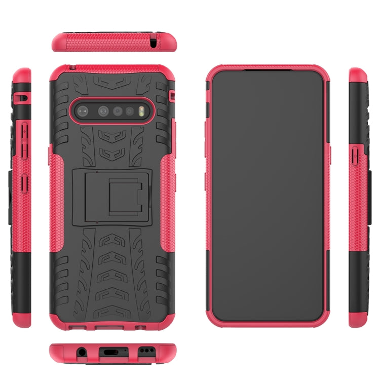 For LG V60 ThinQ Tire Texture Shockproof TPU+PC Protective Case with Holder