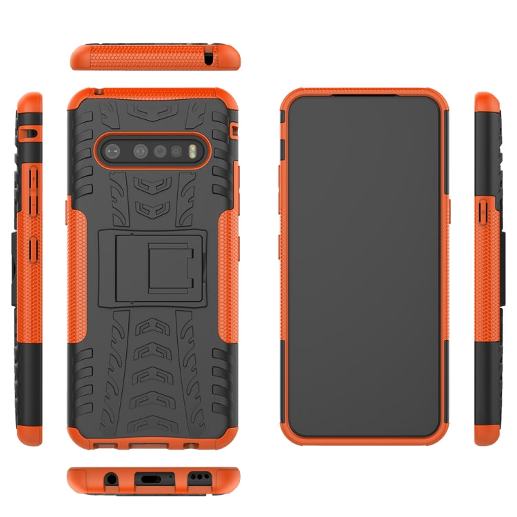 For LG V60 ThinQ Tire Texture Shockproof TPU+PC Protective Case with Holder