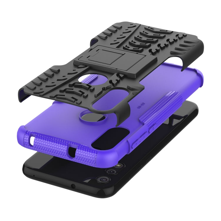 For Motorola Moto E (2020) Tire Texture Shockproof TPU+PC Protective Case with Holder