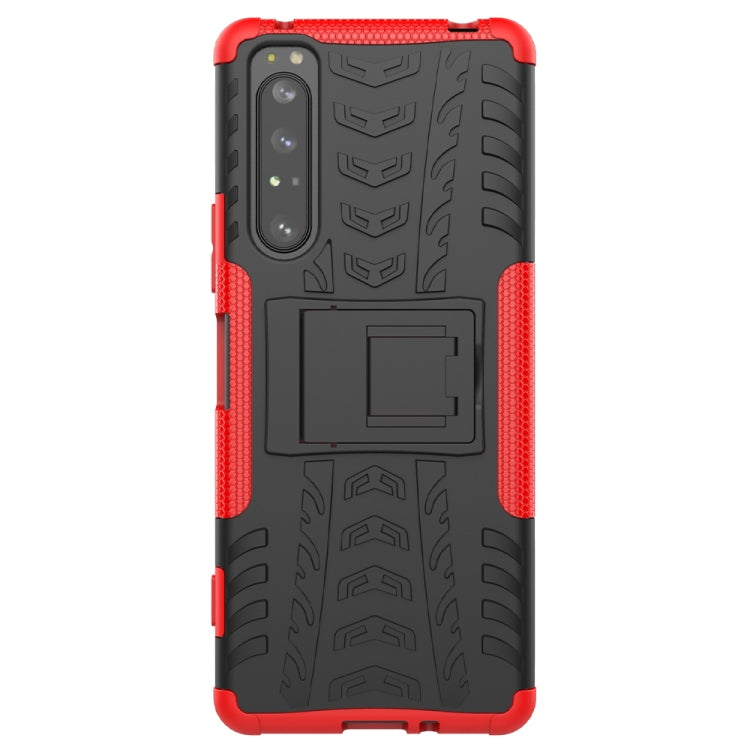 For Sony Xperia 1 II Tire Texture Shockproof TPU+PC Protective Case with Holder