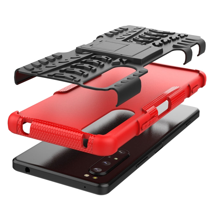 For Sony Xperia 1 II Tire Texture Shockproof TPU+PC Protective Case with Holder