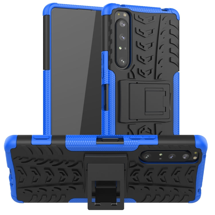 For Sony Xperia 1 II Tire Texture Shockproof TPU+PC Protective Case with Holder
