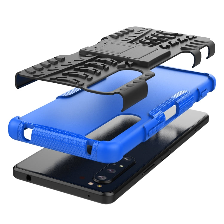 For Sony Xperia 1 II Tire Texture Shockproof TPU+PC Protective Case with Holder