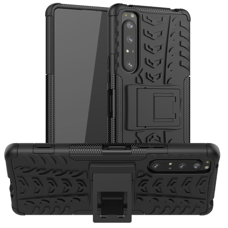 For Sony Xperia 1 II Tire Texture Shockproof TPU+PC Protective Case with Holder