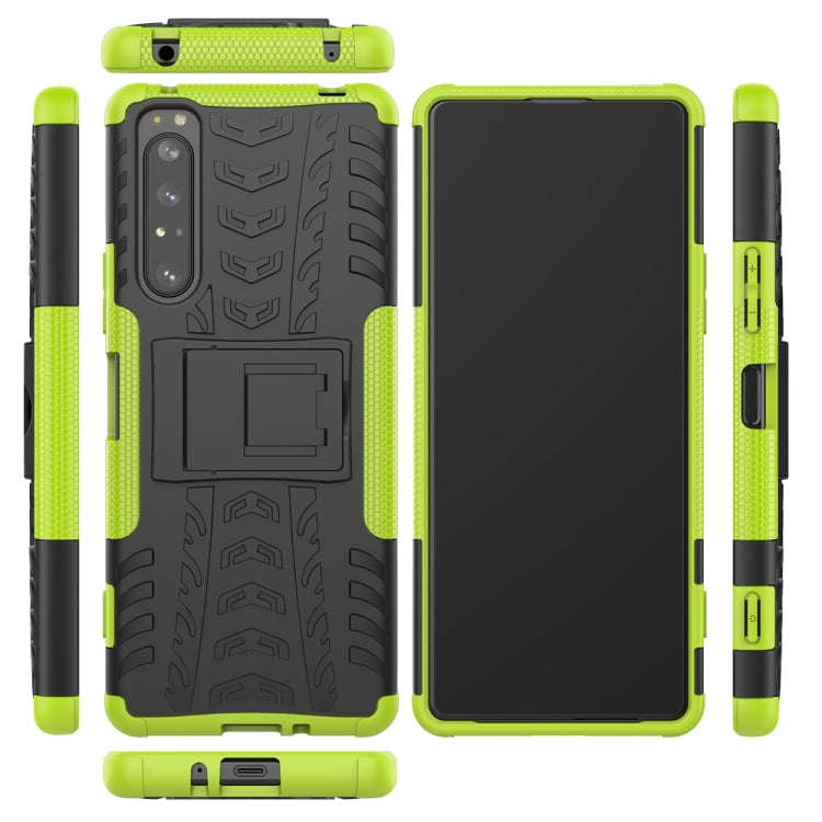 For Sony Xperia 1 II Tire Texture Shockproof TPU+PC Protective Case with Holder