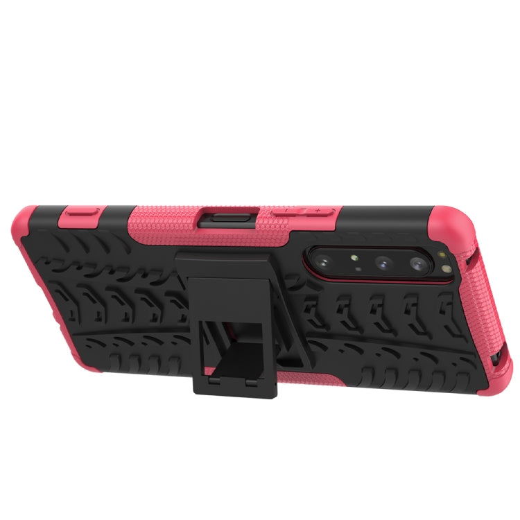 For Sony Xperia 1 II Tire Texture Shockproof TPU+PC Protective Case with Holder