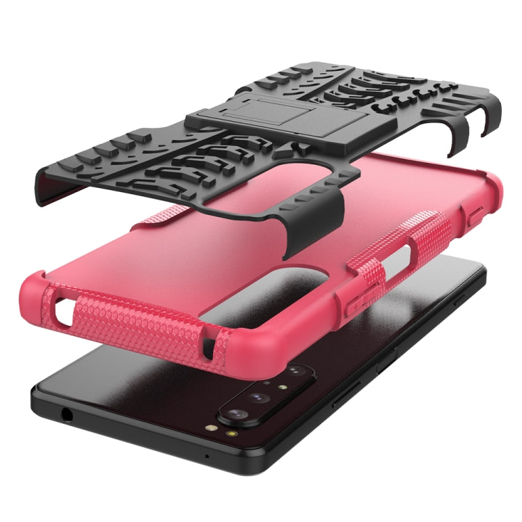 For Sony Xperia 1 II Tire Texture Shockproof TPU+PC Protective Case with Holder