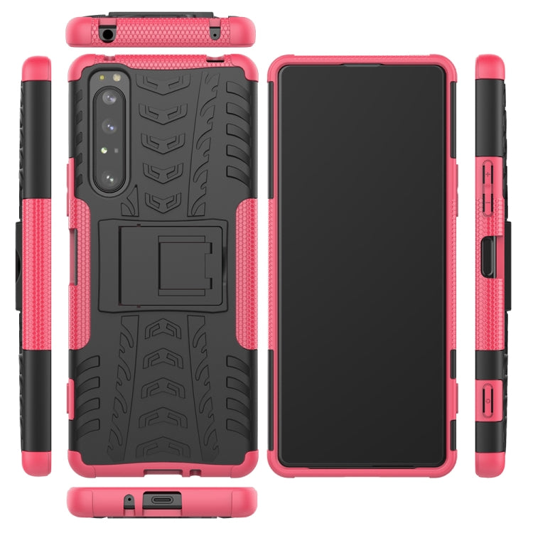 For Sony Xperia 1 II Tire Texture Shockproof TPU+PC Protective Case with Holder