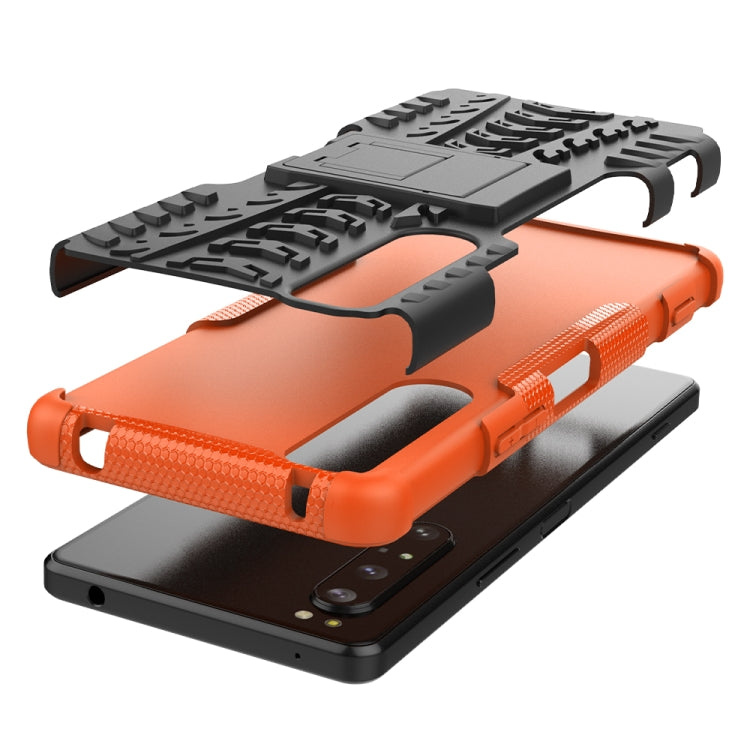 For Sony Xperia 1 II Tire Texture Shockproof TPU+PC Protective Case with Holder