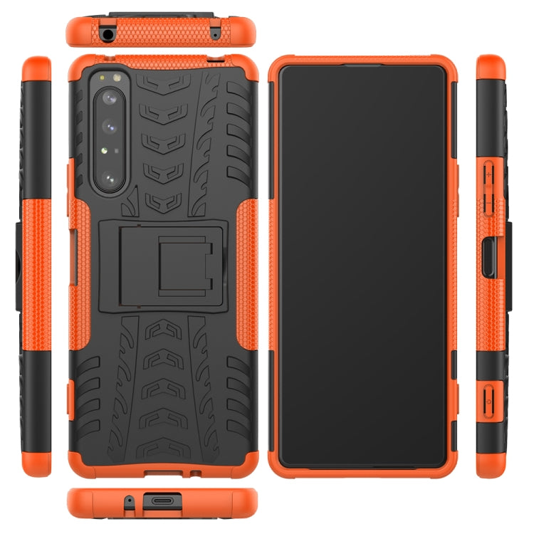 For Sony Xperia 1 II Tire Texture Shockproof TPU+PC Protective Case with Holder