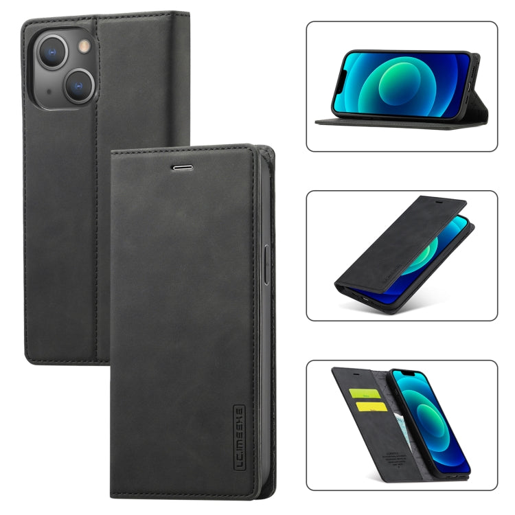 For iPhone 14 LC.IMEEKE Strong Magnetic Leather Phone Case with Holder & Card Slots & Wallet