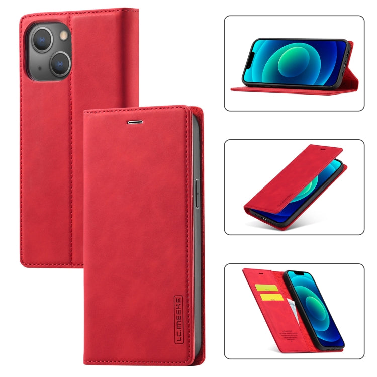 For iPhone 14 LC.IMEEKE Strong Magnetic Leather Phone Case with Holder & Card Slots & Wallet