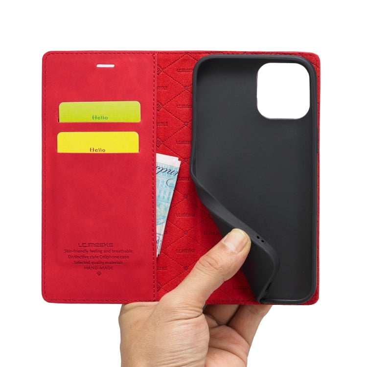 For iPhone 14 LC.IMEEKE Strong Magnetic Leather Phone Case with Holder & Card Slots & Wallet