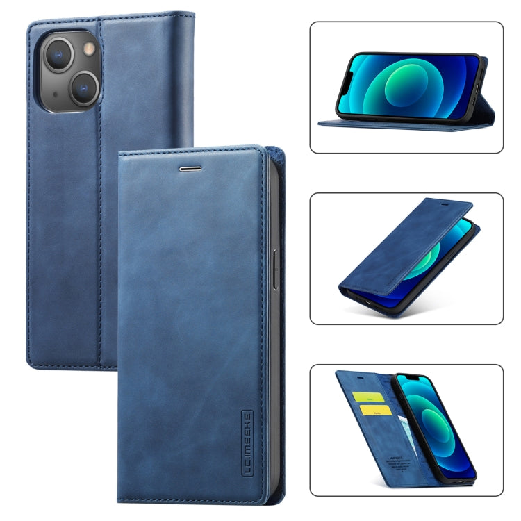 For iPhone 14 LC.IMEEKE Strong Magnetic Leather Phone Case with Holder & Card Slots & Wallet