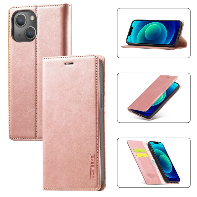 For iPhone 14 LC.IMEEKE Strong Magnetic Leather Phone Case with Holder & Card Slots & Wallet